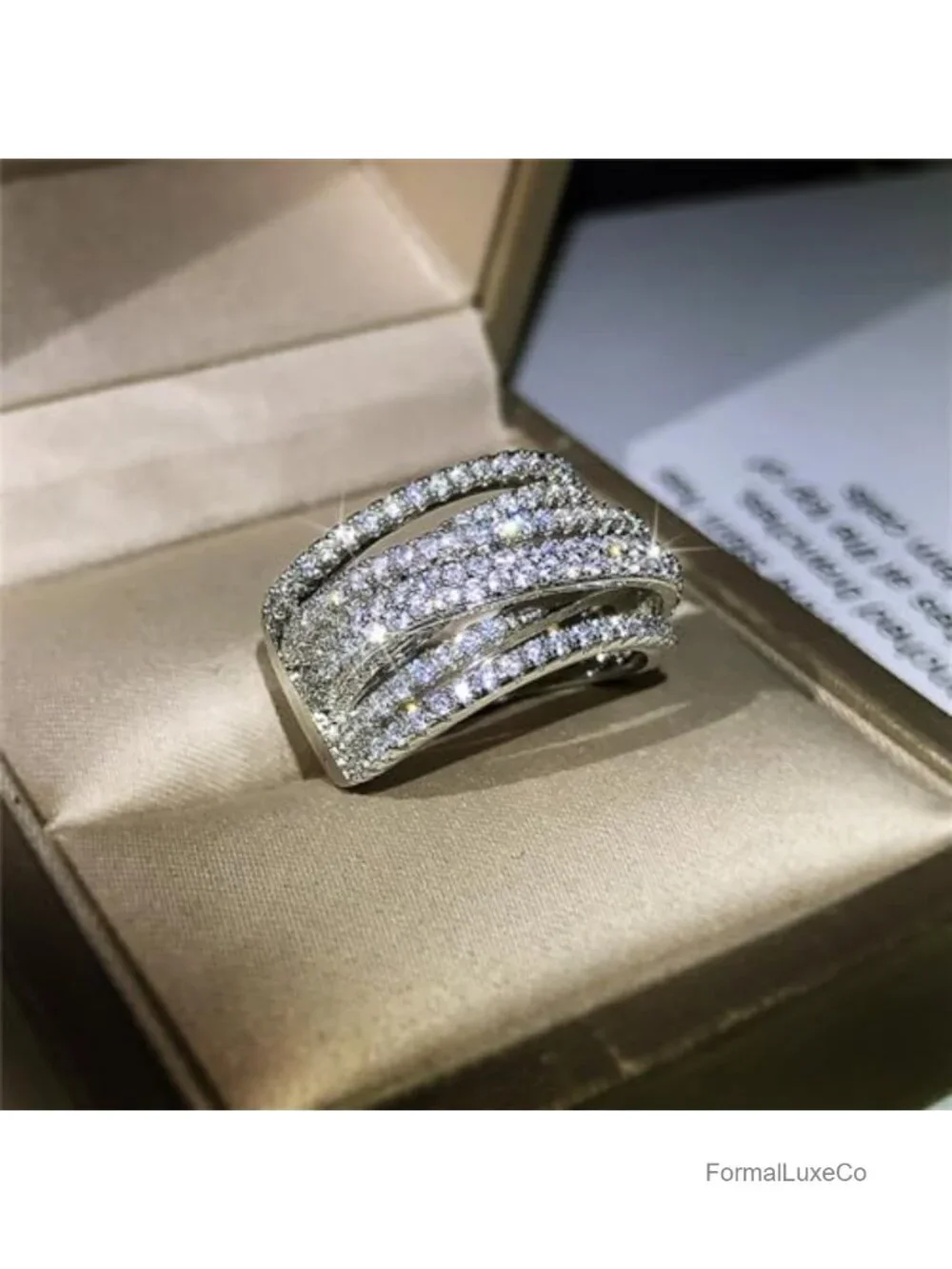 18K Gold Plated Sterling Silver AAA CZ Eternity Ring Multi Row Cocktail Criss